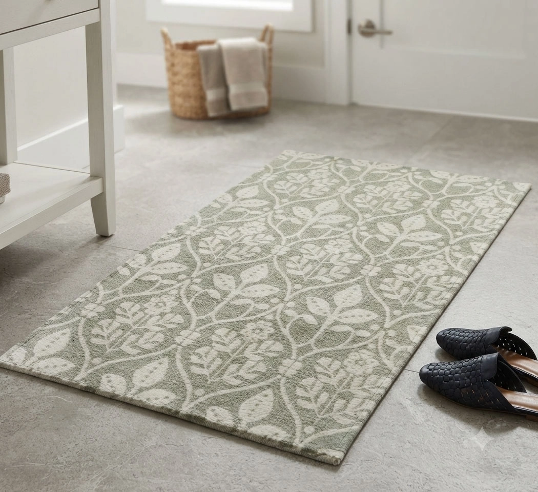 Botanical Leaf Print Cotton-Polyester Accent Rug  (20x32